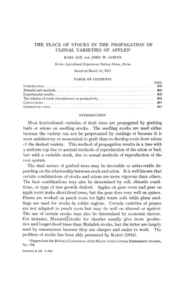 The Place of Stocks in the Propagation of Clonal Varieties of Apples1