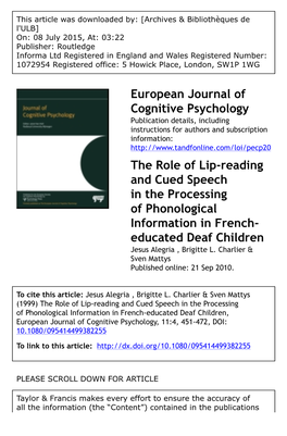 The Role of Lip-Reading and Cued Speech in the Processing of Phonological Information in French-Educated Deaf Children