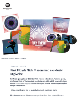 Pink Floyds Nick Mason Med Eksklusiv Utgivelse