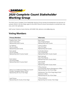 2020 Complete Count Stakeholder Working Group