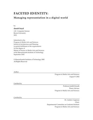 FACETED ID/ENTITY: Managing Representation in a Digital World
