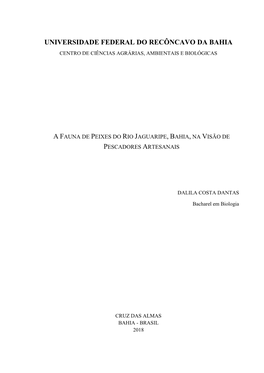 Universidade Federal Do Recôncavo Da Bahia Centro De Ciências Agrárias, Ambientais E Biológicas