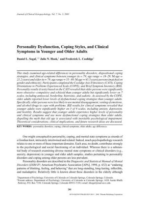 Personality Dysfunction, Coping Styles, and Clinical Symptoms in Younger and Older Adults