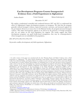 Can Development Programs Counter Insurgencies?: Evidence from a Field Experiment in Afghanistan1
