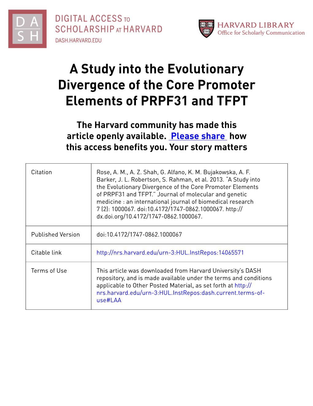 A Study Into the Evolutionary Divergence of the Core Promoter Elements of PRPF31 and TFPT