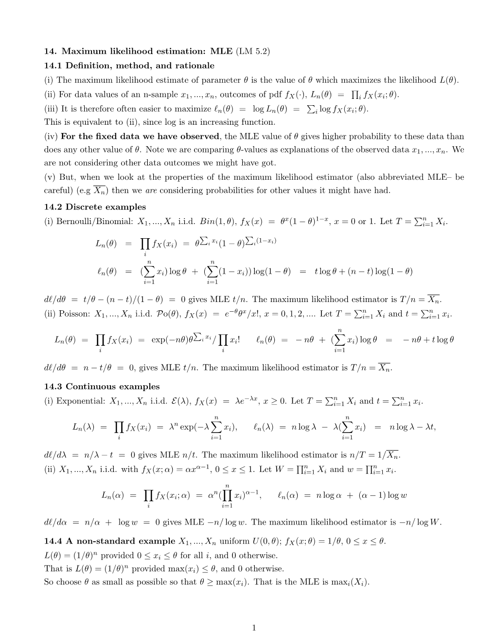 14. Maximum Likelihood Estimation: MLE (LM 5.2)
