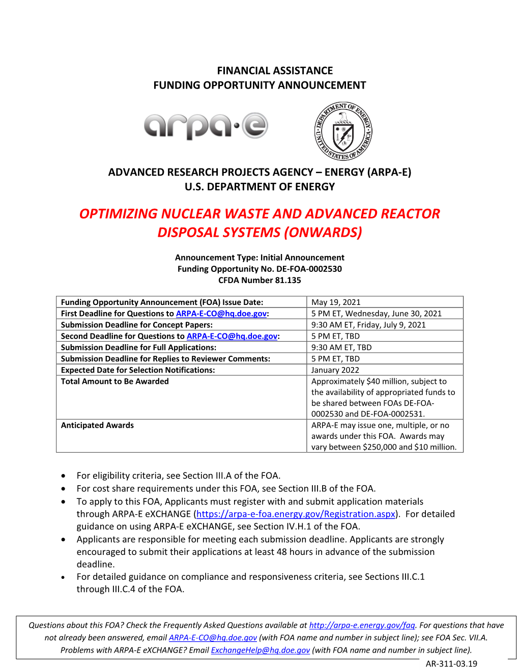 Optimizing Nuclear Waste and Advanced Reactor Disposal Systems (Onwards)