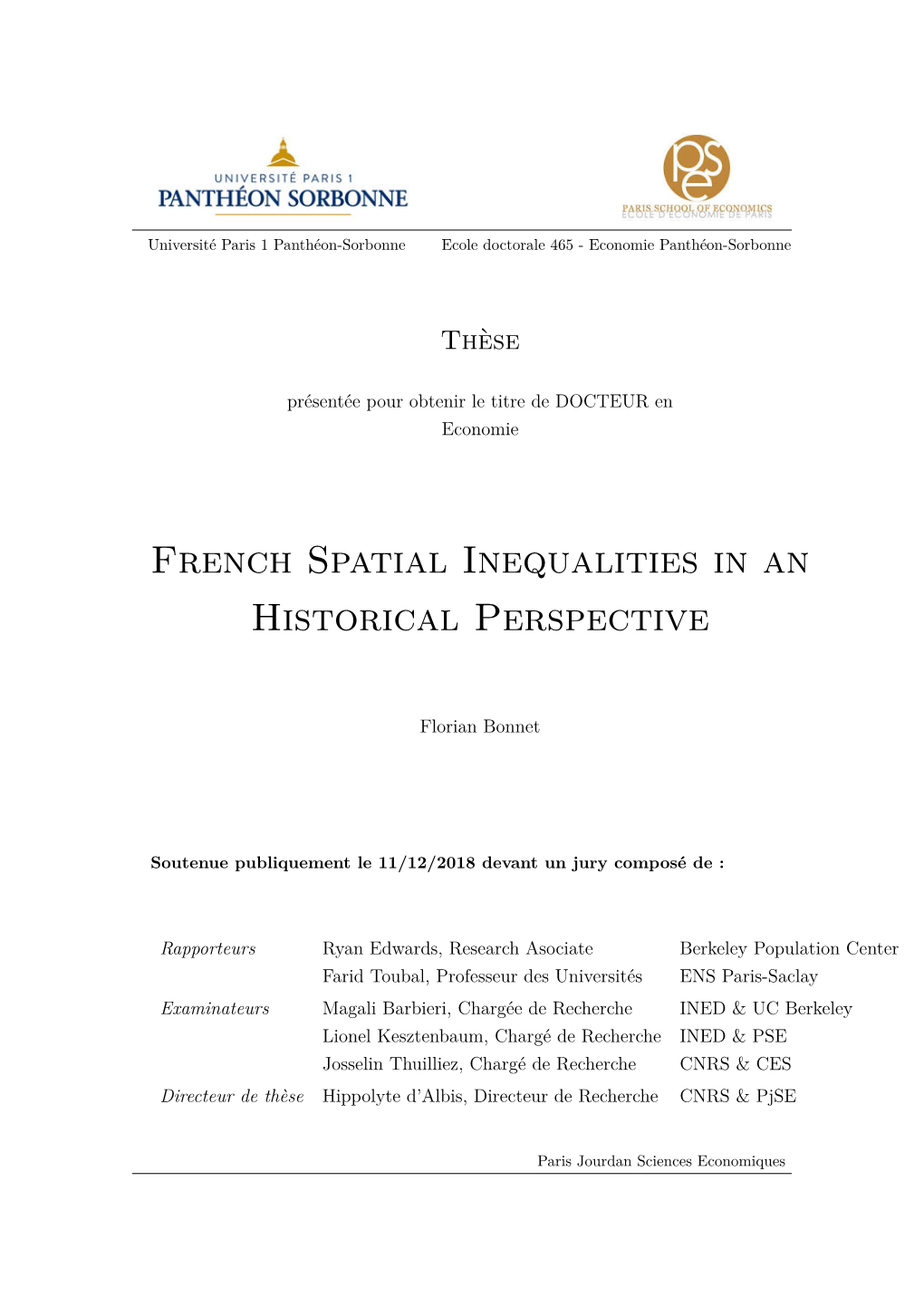 French Spatial Inequalities in an Historical Perspective