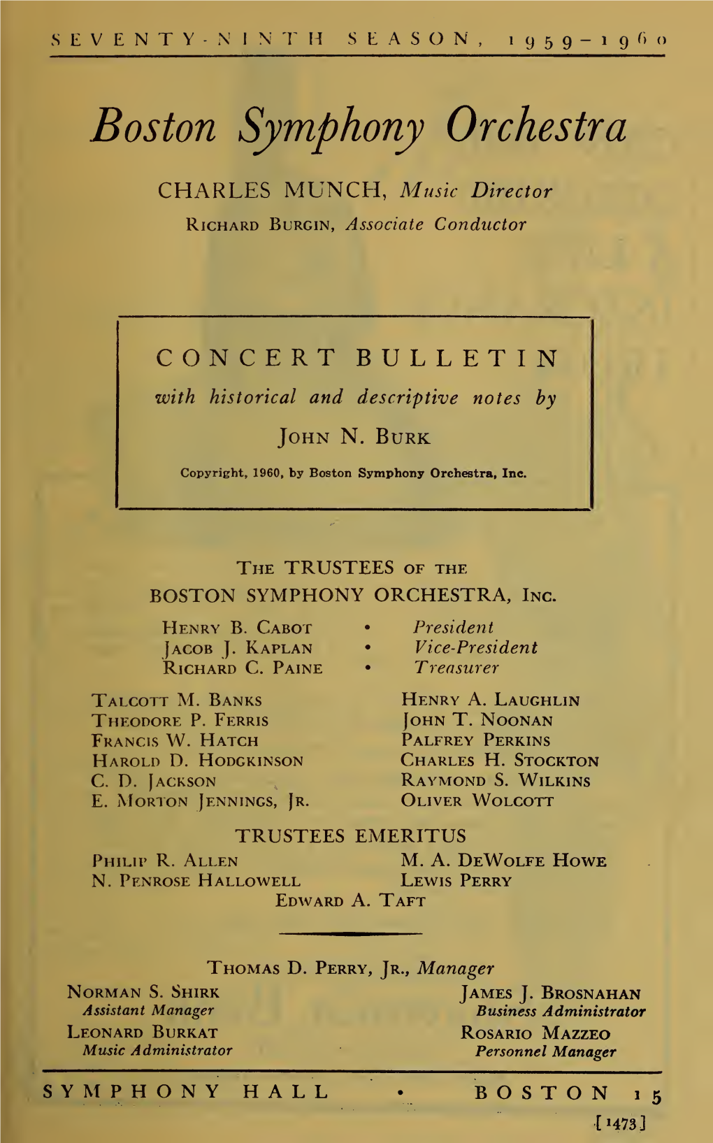 Boston Symphony Orchestra Concert Programs, Season 79, 1959-1960