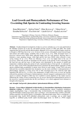 Leaf Growth and Photosynthetic Performance of Two Co-Existing Oak Species in Contrasting Growing Seasons