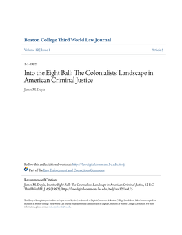 Into the Eight Ball: the Colonialists' Landscape in American Criminal Justice, 12 B.C