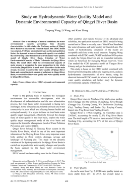 Study on Hydrodynamic Water Quality Model and Dynamic Environmental Capacity of Qingyi River Basin