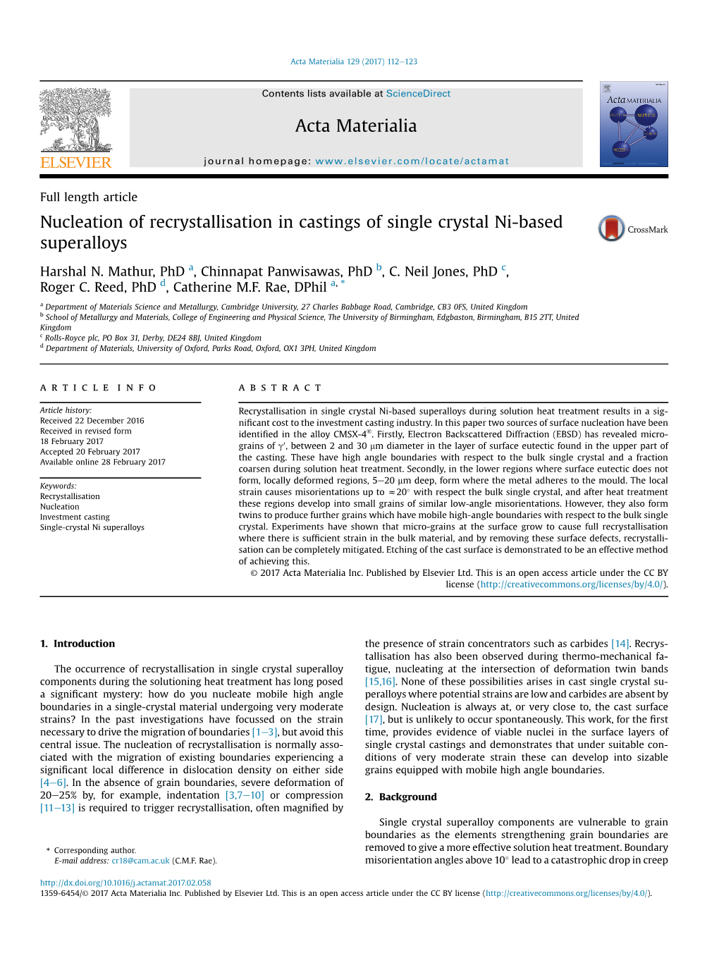 Nucleation of Recrystallisation in Castings of Single Crystal Ni-Based Superalloys