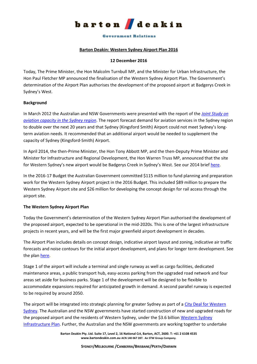 Western Sydney Airport Plan 2016