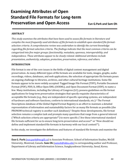 Examining Attributes of Open Standard File Formats for Long-Term Preservation and Open Access Eun G.Park and Sam Oh