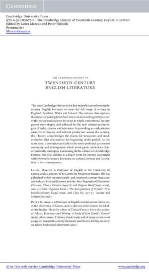 Twentieth-Century English Literature Edited by Laura Marcus and Peter Nicholls Frontmatter More Information