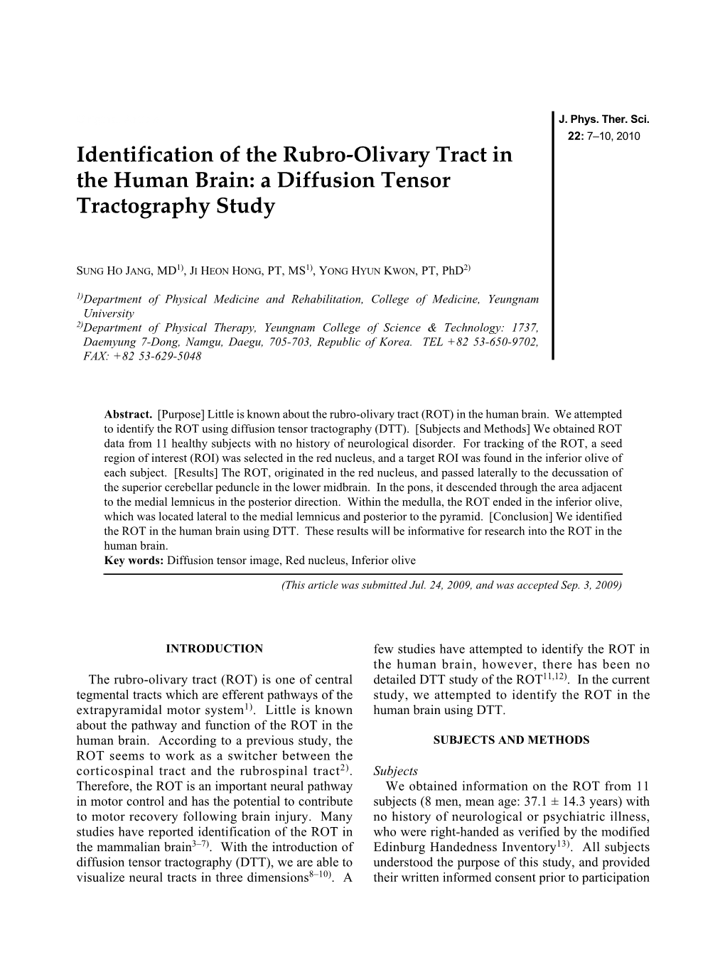 Identification of the Rubro-Olivary Tract in the Human Brain: a Diffusion Tensor Tractography Study