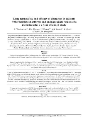 Long-Term Safety and Efficacy of Abatacept in Patients with Rheumatoid Arthritis and an Inadequate Response to Methotrexate: a 7-Year Extended Study R
