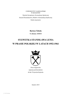 Sylwetka Stanisława Lema W Prasie Polskiej W Latach 1952-1961
