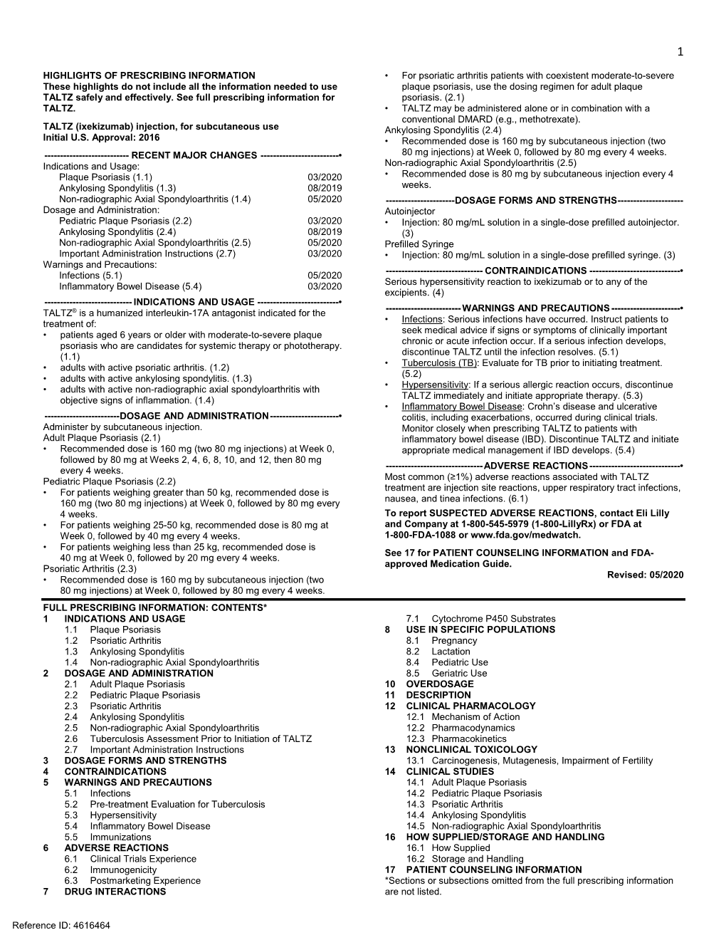 Ixekizumab) Injection, for Subcutaneous Use Ankylosing Spondylitis (2.4) Initial U.S