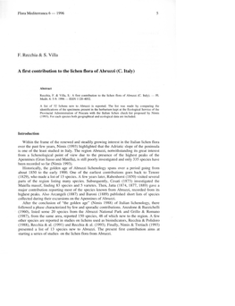 F. Recchia & S. Villa a First Contribution to the Lichen Flora Of