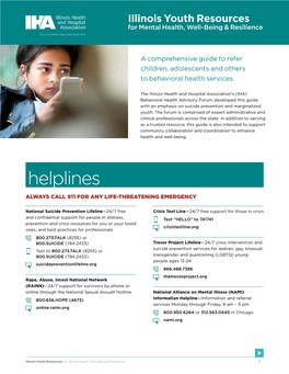 Illinois Youth Resources for Mental Health, Well-Being & Resilience