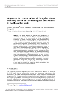 Approach to Conservation of Irregular Stone Masonry Based on Archaeological Excavations in the Black Sea Basin