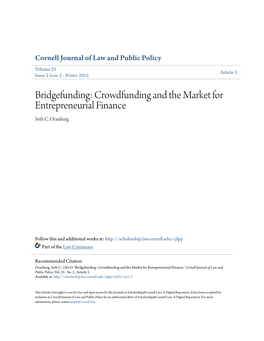 Bridgefunding: Crowdfunding and the Market for Entrepreneurial Finance Seth C