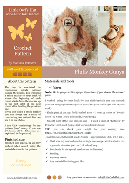 Crochet Pattern Fluffy Monkey Gunya