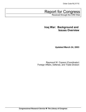 Iraq War: Background and Issues Overview