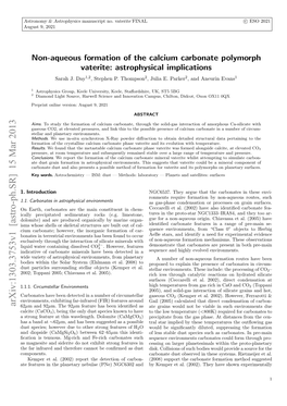 Non-Aqueous Formation of the Calcium Carbonate Polymorph Vaterite: Astrophysical Implications Sarah J