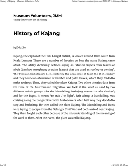 History of Kajang – Museum Volunteers, JMM