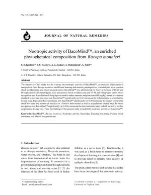 Nootropic Activity of Bacomind™, an Enriched Phytochemical Composition from Bacopa Monnieri