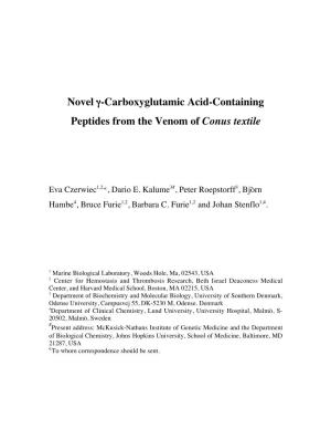 Novel Γ-Carboxyglutamic Acid-Containing Peptides from the Venom of Conus Textile
