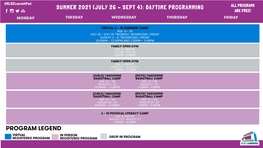 (July 26 – Sept 4): Daytime Programming All Programs Are Free!