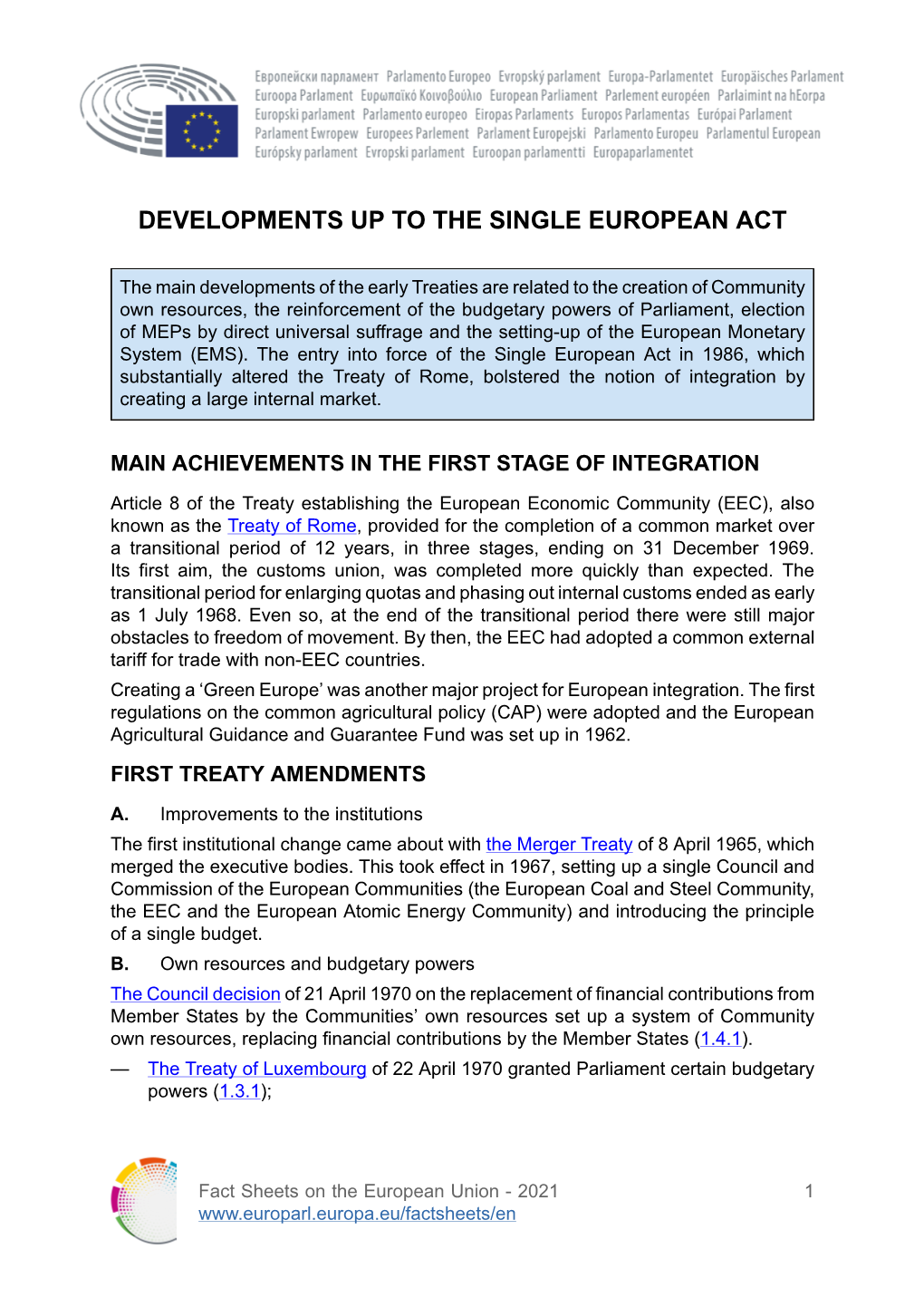 Developments up to the Single European Act