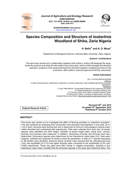 Species Composition and Structure of Isoberlinia Woodland of Shika, Zaria Nigeria