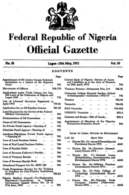 Federal. Republic of Nigeria Official Gazette