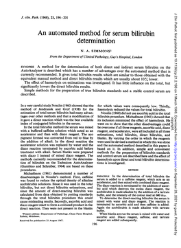 An Automated Method for Serum Bilirubin Determination