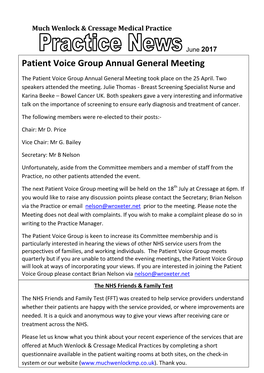 Patient Voice Group Annual General Meeting