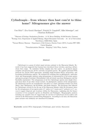 Cylindraspis - from Whence Thou Hast Com’St to Thine Home? Mitogenomes Give the Answer