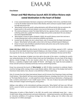 Emaar and P&O Marinas Launch AED 25 Billion Riviera Style Costal