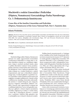 Muchówki Z Rodzin Limoniidae I Pediciidae (Diptera, Nematocera) Gorczańskiego Parku Narodowego