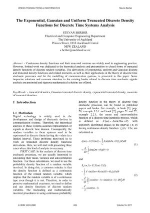 The Exponential, Gaussian and Uniform Truncated Discrete Density Functions for Discrete Time Systems Analysis