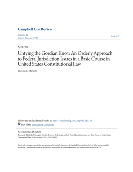 An Orderly Approach to Federal Jurisdiction Issues in a Basic Course in United States Constitutional Law Thomas C