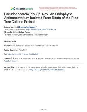 Pseudonocardia Pini Sp. Nov., an Endophytic Actinobacterium Isolated from Roots of the Pine Tree Callitris Preissii