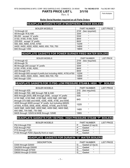 PARTS PRICE LIST L 3/1/16 Parts Multiplier Rev