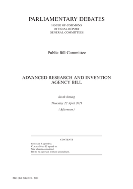 Advanced Research and Invention Agency Bill