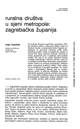 Ruralna Društva U Sjeni Metropole: Zagrebačka Županija