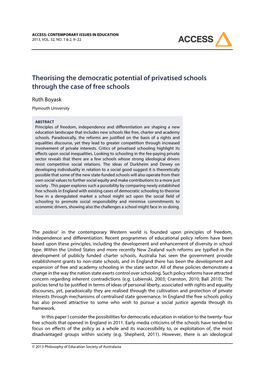 Theorising the Democratic Potential of Privatised Schools Through the Case of Free Schools